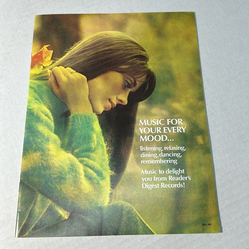 Readers Digest Vintage Recorded Music Record LP Catalogue 1968 w/ Stamps Mood